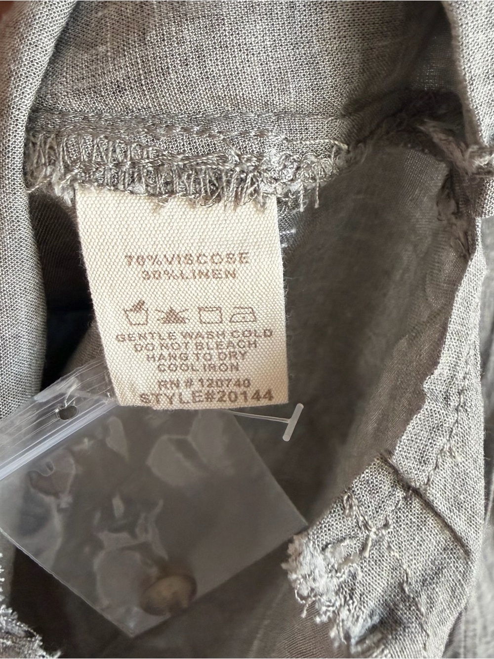 Mystree Smokey Grey Button-Front Linen Blend Blouse (D0003) - Picture 6 of 6